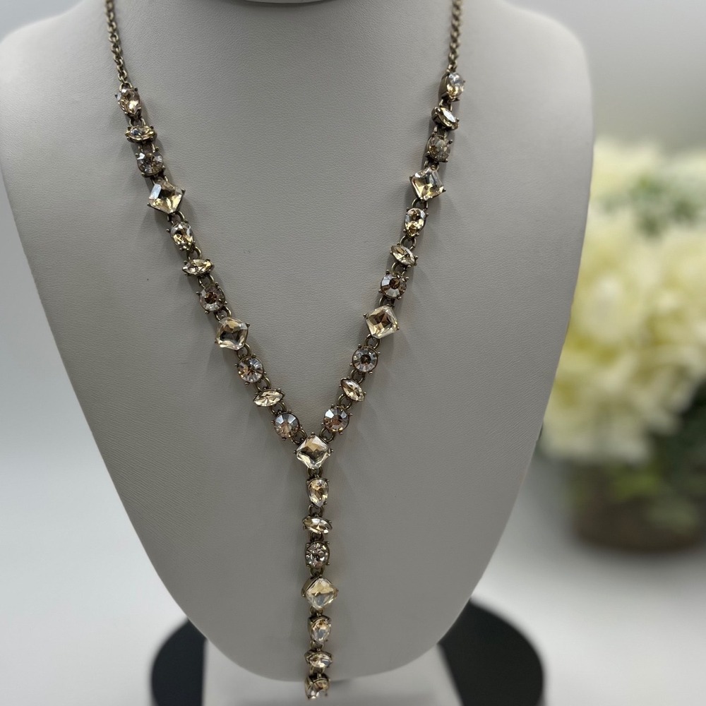 J. Crew MultiShaped Facet Glass Yellow Rhinestone Crystal Y Lariat Necklace New